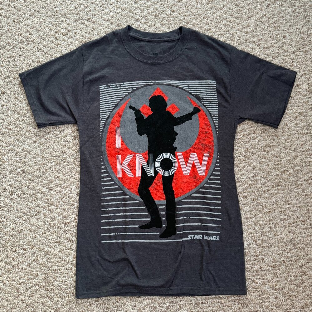 Disney Parks Star Wars Hanโ Solo 'I Know' Gray Graphic T Shirt EUC Gray S